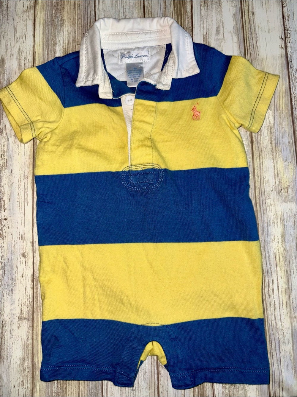 Polo Ralph Lauren Yellow & Blue Striped Polo One-Piece Bodysuit